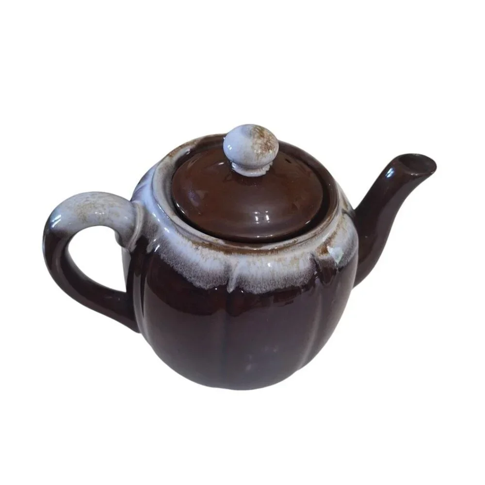 Drip Glaze Teapot Brown Vintage Pottary Japan‎ Lid No Chips 6 Inches Tall